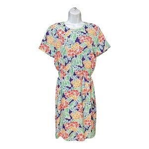 Talbots floral midi dress, button up and zipper back. Side tie wrap bottom sz 10